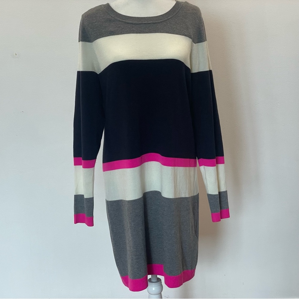 Eliza J Womens Colorblock Long Sleeve Sweater Dress Patch Work Elbows size Large